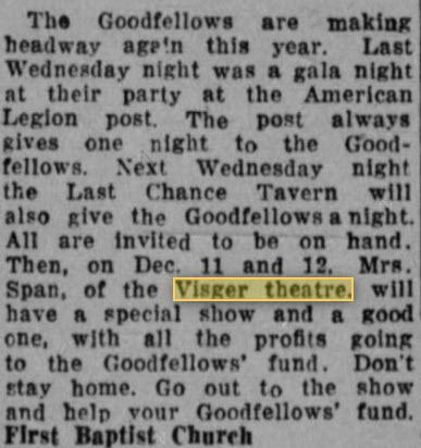 Visger Theatre - Dec 5 1942 Mention